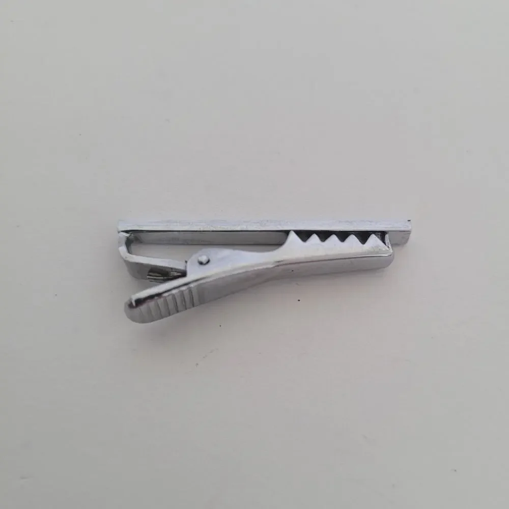 Silver Tone‎ Tie Bar Clip Stick Clasp Textured Retro Vintage Unbranded T Small